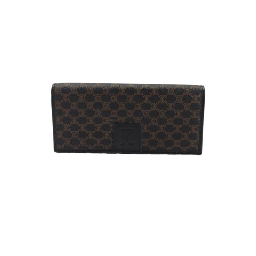 Celine Vintage Womens Canvas Macadam Monogram Print Wallet Black Brown